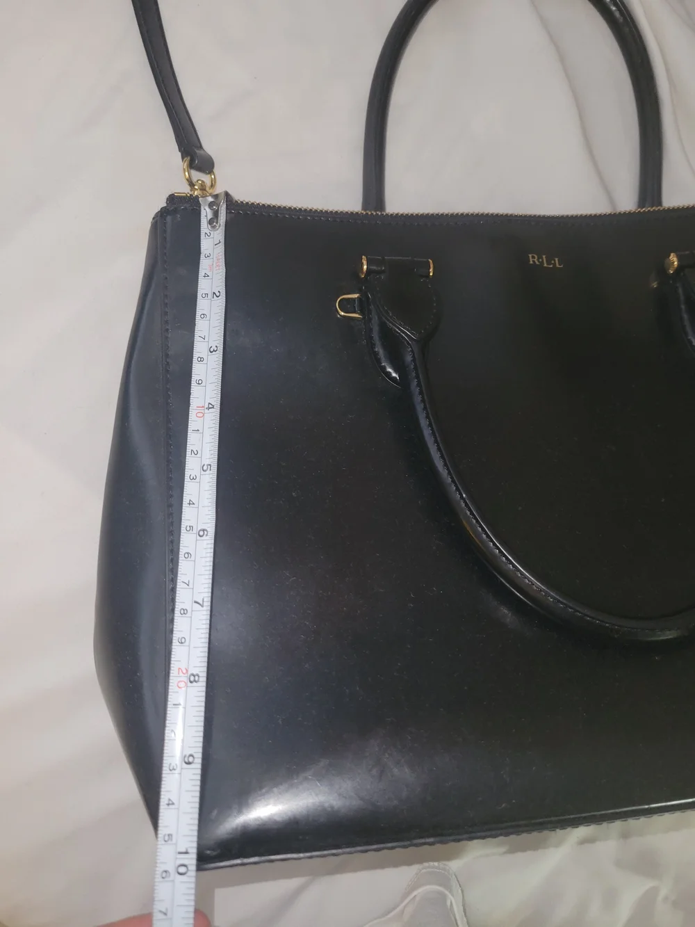 Black Leather LRL Tote Bag - Structured Everyday Handbag